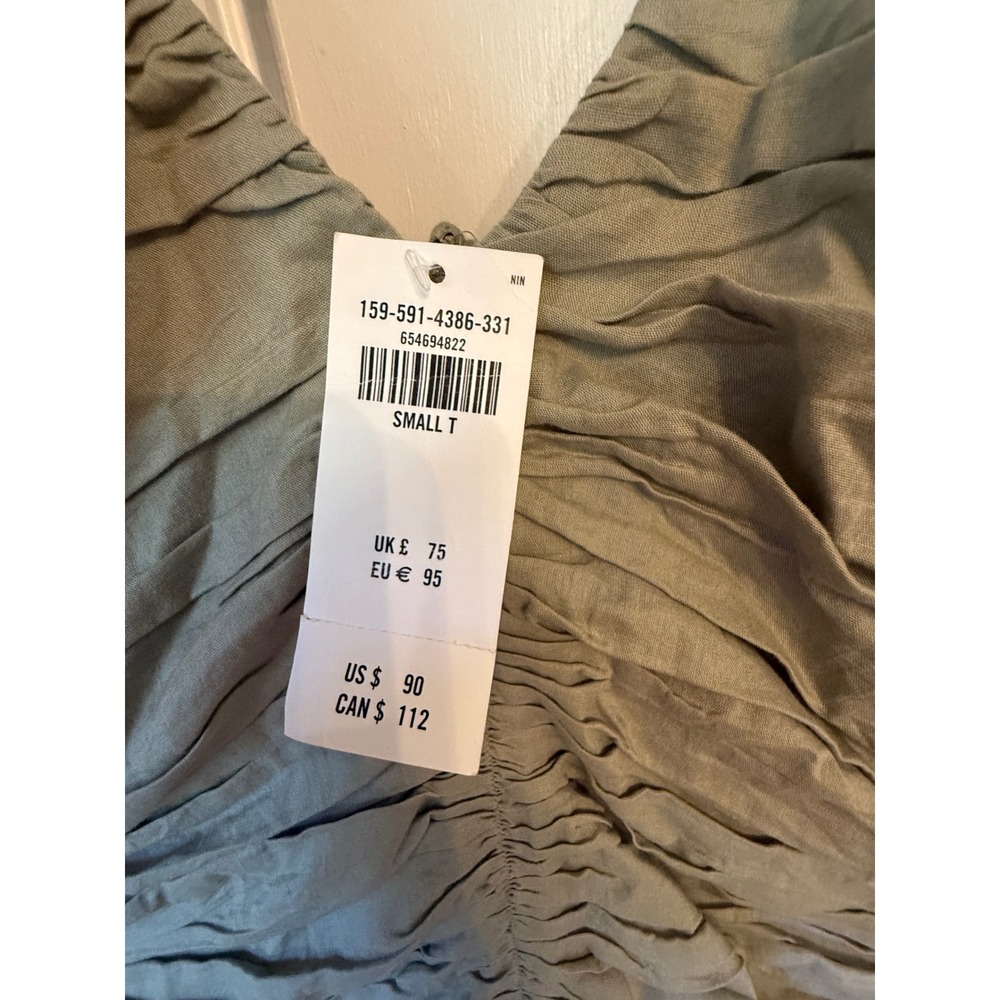 Abercrombie & Fitch Ruched Puff Sleeve Mini Dress Olive Green Sage V-Neck Dress - Picture 5 of 6